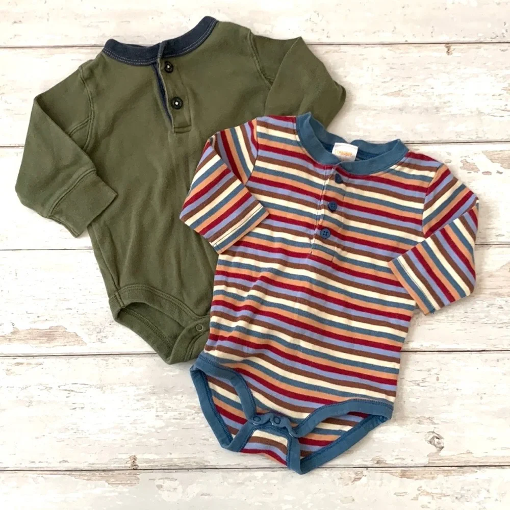 Gymboree 3-6m Baby Boy Henley Onesies Long Sleeve Bodysuits Blue Green 3m 6m